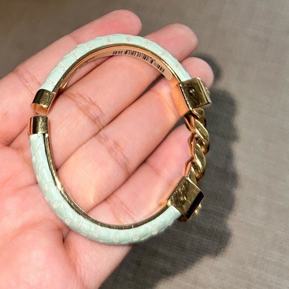 Henri Bendel Gold Chain Bracelet Snake Embossed leather Bracelet cuff bracelet - Picture 6 of 14